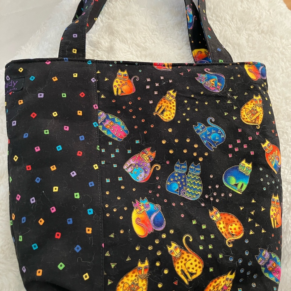 One-of-a-kind Bag Lady quilted cat print bag. small—15in Handmade in Australia